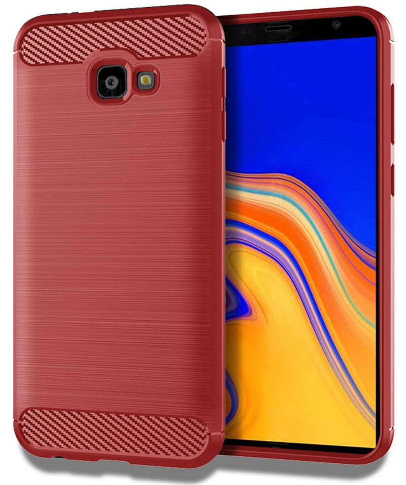 Spate din silicon pentru Samsung Galaxy J4 Plus - design carbon în roșu