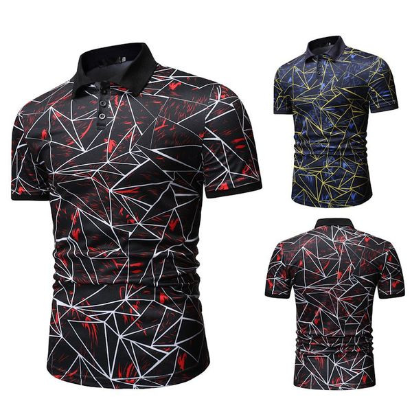 Tricou modern pentru bărbați cu guler clasic în roșu și albastru