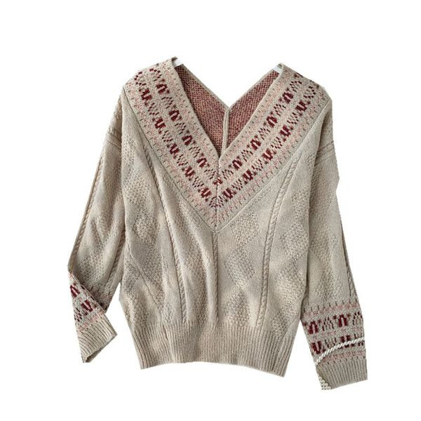 Νέο μοντέλο γυναικείο πουλόβερ σε μαύρο, λευκό και μπεζ χρώμα 