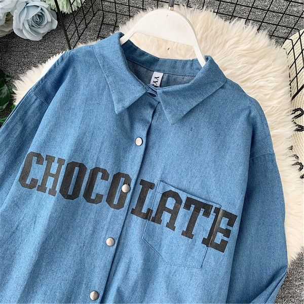 Cămașă modernă de damă din denim model larg cu inscripție în mai multe culori
