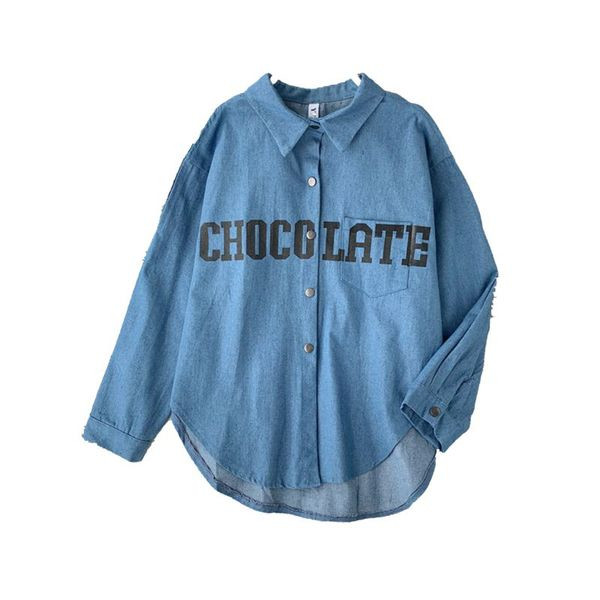 Cămașă modernă de damă din denim model larg cu inscripție în mai multe culori