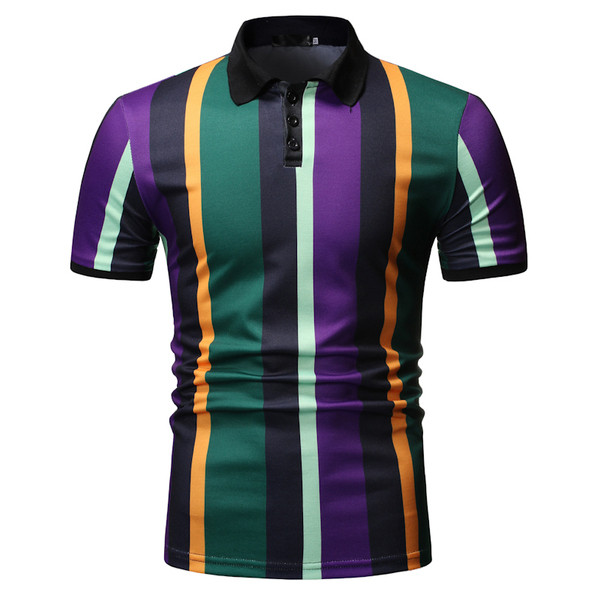 Tricou casual pentru bărbați cu dungi, cu guler clasic, în verde și roșu