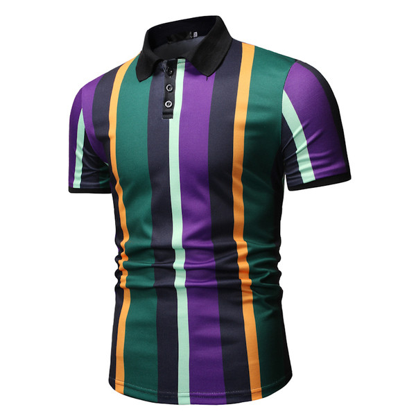 Tricou casual pentru bărbați cu dungi, cu guler clasic, în verde și roșu