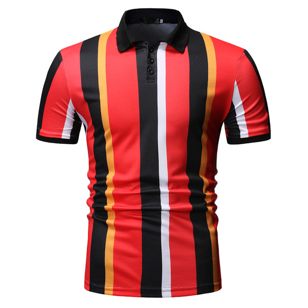 Tricou casual pentru bărbați cu dungi, cu guler clasic, în verde și roșu