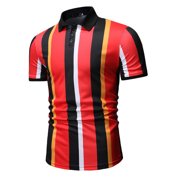 Tricou casual pentru bărbați cu dungi, cu guler clasic, în verde și roșu