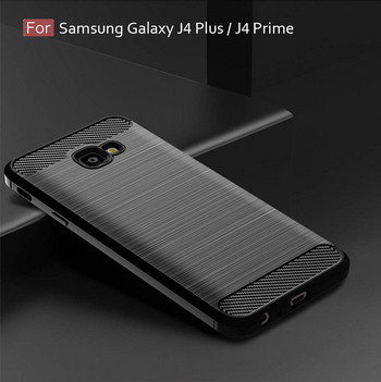 Силиконов гръб за Samsung Galaxy J4 Plus - карбонов дизайн в черен цвят