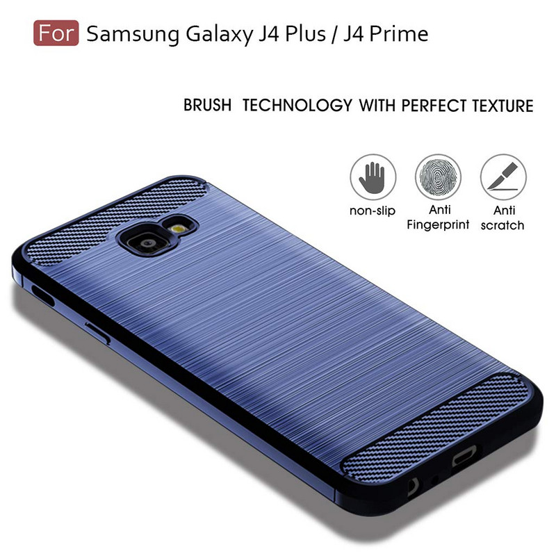 Silicon Back για Samsung Galaxy J4 Plus - Σχεδιασμός Carbon σε μπλε χρώμα