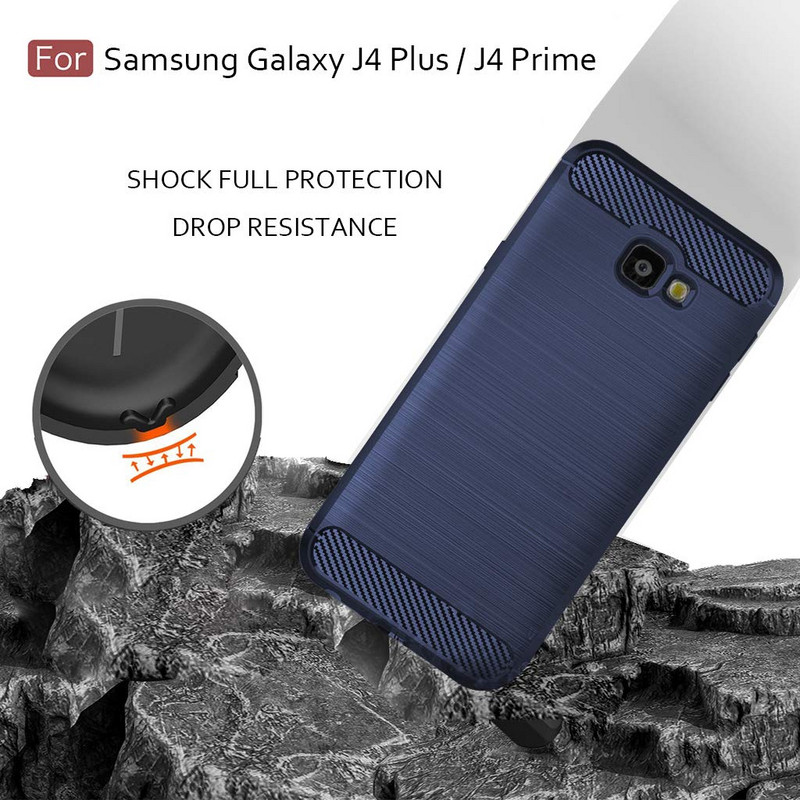 Silicon Back για Samsung Galaxy J4 Plus - Σχεδιασμός Carbon σε μπλε χρώμα