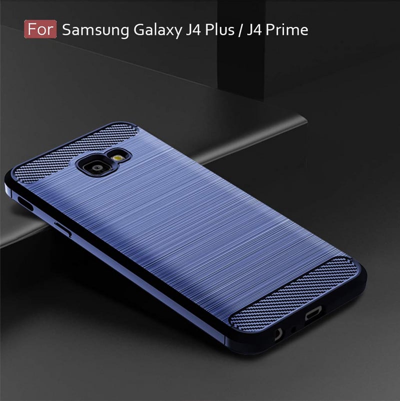 Silicon Back για Samsung Galaxy J4 Plus - Σχεδιασμός Carbon σε μπλε χρώμα