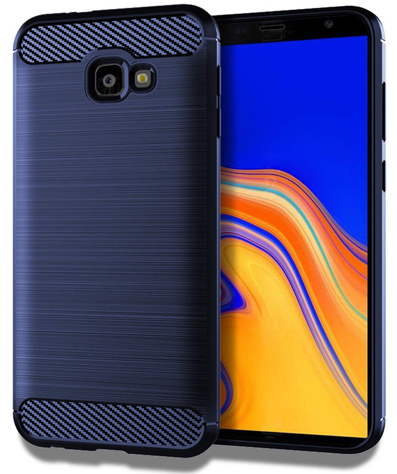 Силиконов гръб за Samsung Galaxy J4 Plus - карбонов дизайн в син цвят