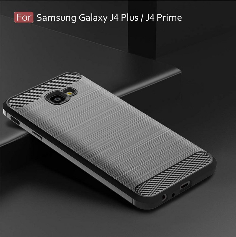 Σιλικόνη πίσω για το Samsung Galaxy J4 Plus - σχεδιασμός άνθρακα σε γκρι χρώμα