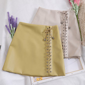 Μοντέρνα γυναικεία φούστα δερματίνι - σε τέσσερα χρώματα με δεσμούς