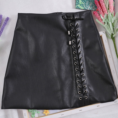 Μοντέρνα γυναικεία φούστα δερματίνι - σε τέσσερα χρώματα με δεσμούς