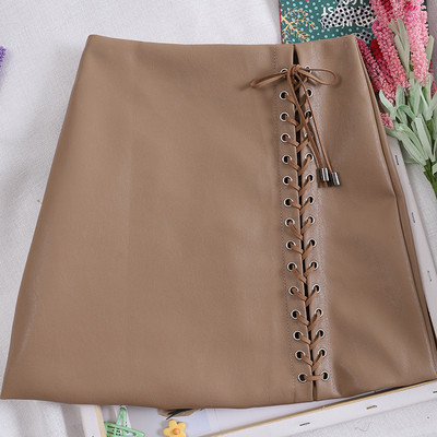 Μοντέρνα γυναικεία φούστα δερματίνι - σε τέσσερα χρώματα με δεσμούς