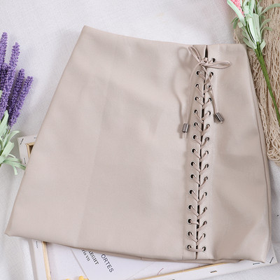 Μοντέρνα γυναικεία φούστα δερματίνι - σε τέσσερα χρώματα με δεσμούς