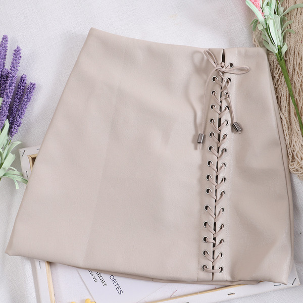 Μοντέρνα γυναικεία φούστα δερματίνι - σε τέσσερα χρώματα με δεσμούς