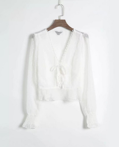 Νέο μοντέλο γυναικεία μπλούζα  με  κορδόνια και λαιμόκοψη στο πορτοκαλί και λευκό χρώμα