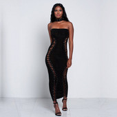 Μοντέρνο μαύρο γυναικείο φόρεμα με κορδόνια