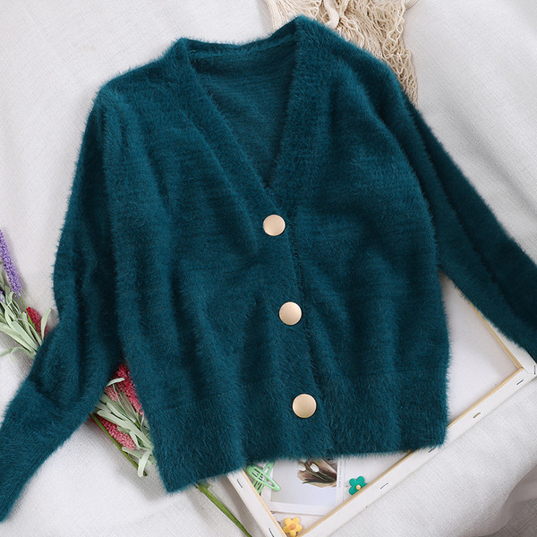 Μοντέρνα γυναικεία ζακέτα με  λαιμό V με τέσσερα χρώματα