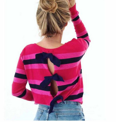 Μοντέρνα γυναικεία  μπλούζα με κορδέλες σε δύο χρώματα