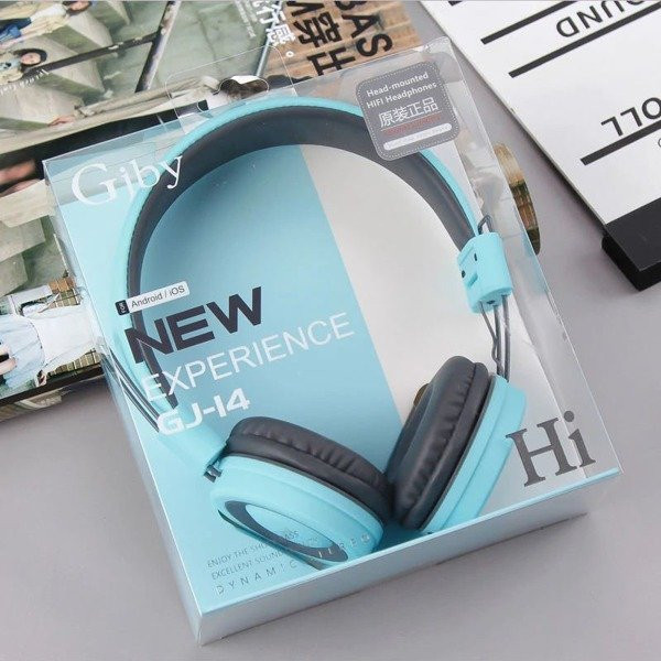 Стерео слушалки с вграден микрофон модел GjBY GJ-14 AUDIO EXTRA BASS , съвместими с Android/iOS - син цвят