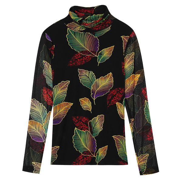 Μοντέρνα μπλούζα σε μαύρο χρώμα με φυτικά μοτίβα