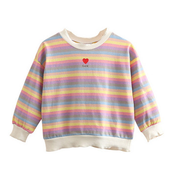 Нов модел раирана детска блуза с апликация за момичета