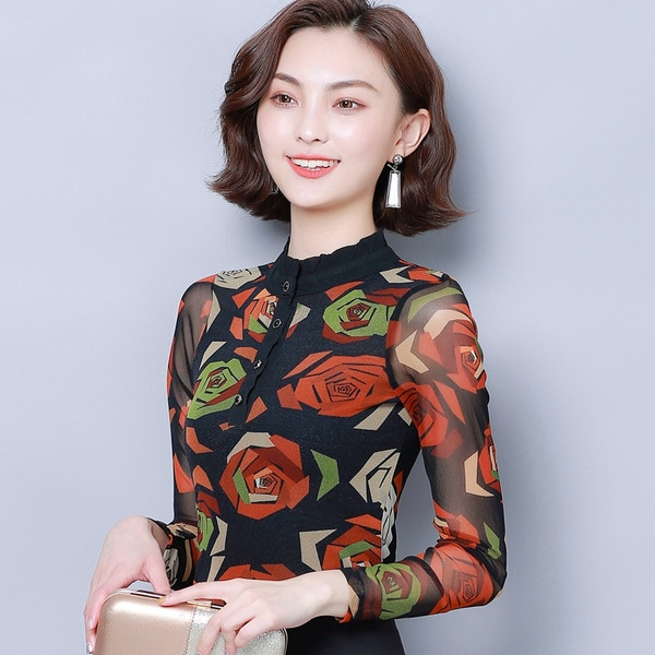 Νέο μοντέλο μοντέρνα γυναικεία μπλούζα  δύο χρωμάτα με μακριά μανίκια και κουμπιά