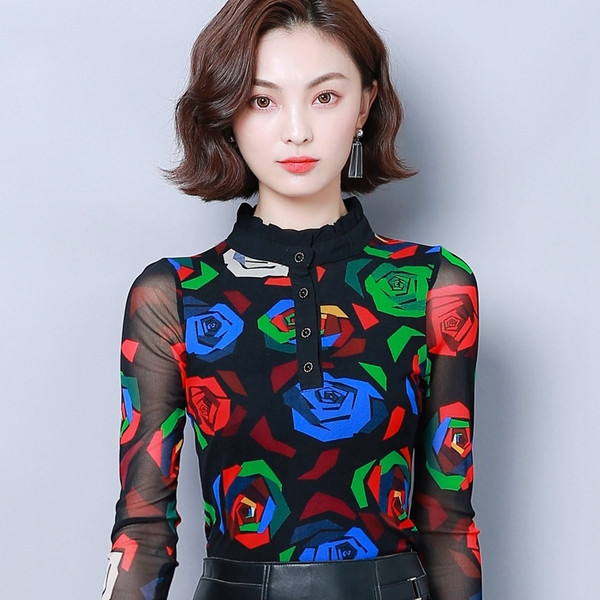 Νέο μοντέλο μοντέρνα γυναικεία μπλούζα  δύο χρωμάτα με μακριά μανίκια και κουμπιά