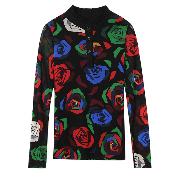 Νέο μοντέλο μοντέρνα γυναικεία μπλούζα  δύο χρωμάτα με μακριά μανίκια και κουμπιά