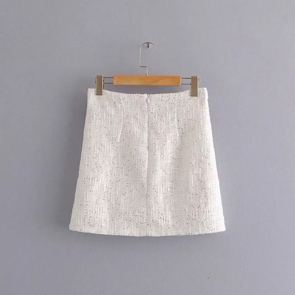 Fusta scurta de dama moderna cu paiete in alb si negru