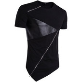 Tricou modern pentru bărbați cu mâneci scurte și fermoar în alb și negru