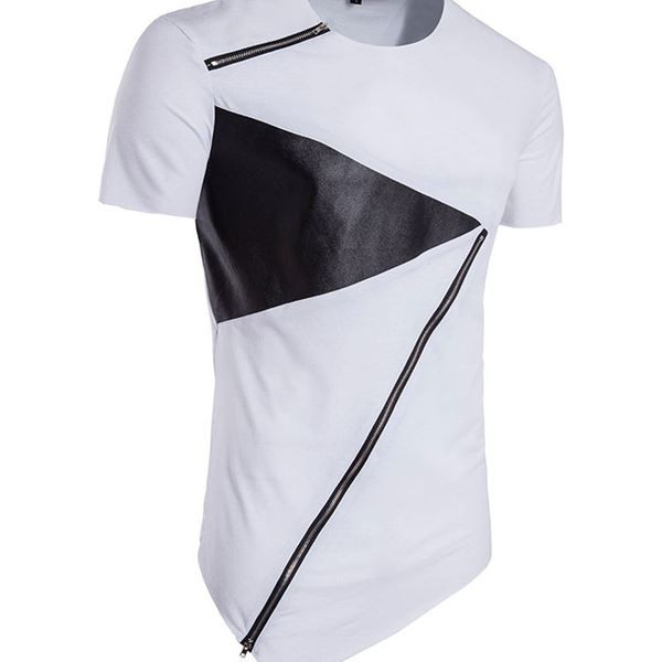 Tricou modern pentru bărbați cu mâneci scurte și fermoar în alb și negru