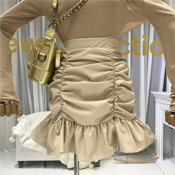 Μοντέρνα γυναικεία φούστα  με ψηλή μέση  σε μαύρο και καφέ χρώμα