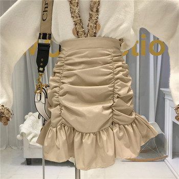 Μοντέρνα γυναικεία φούστα  με ψηλή μέση  σε μαύρο και καφέ χρώμα