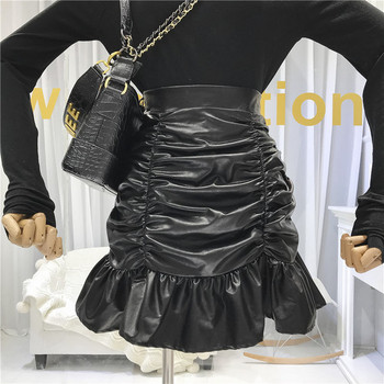 Μοντέρνα γυναικεία φούστα  με ψηλή μέση  σε μαύρο και καφέ χρώμα