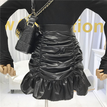 Μοντέρνα γυναικεία φούστα  με ψηλή μέση  σε μαύρο και καφέ χρώμα