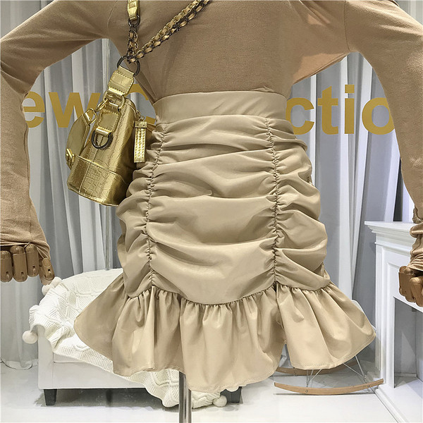 Μοντέρνα γυναικεία φούστα  με ψηλή μέση  σε μαύρο και καφέ χρώμα