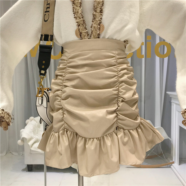 Μοντέρνα γυναικεία φούστα  με ψηλή μέση  σε μαύρο και καφέ χρώμα