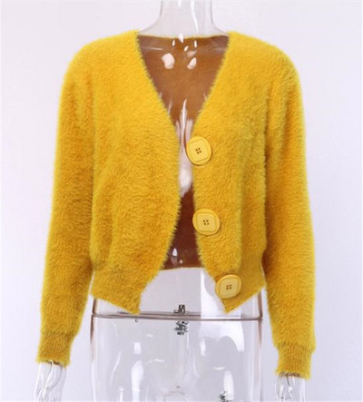 Γυναικεία ζακέτα  με κουμπιά σε κίτρινο και ροζ χρώμα