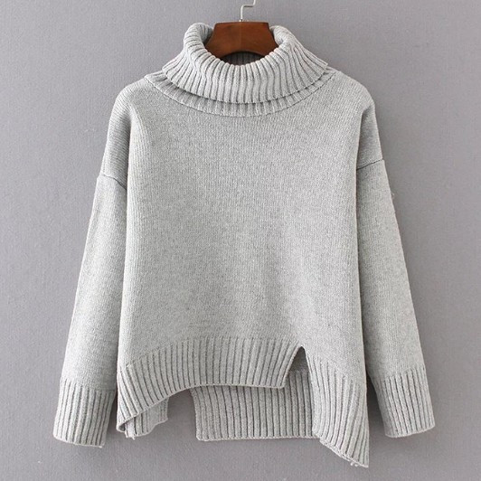 Χειμερινό  γυναικείο πουλόβερ ασύμμετρο σχέδιο με υψηλό κολάρο  σε διάφορα χρώματα