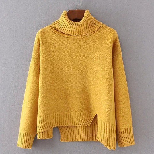 Χειμερινό  γυναικείο πουλόβερ ασύμμετρο σχέδιο με υψηλό κολάρο  σε διάφορα χρώματα