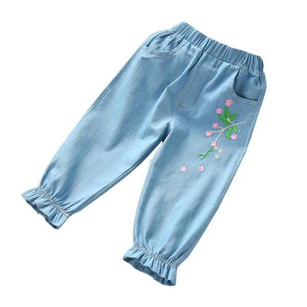 Καθημερινά παιδικά τζιν για κορίτσια σε ανοιχτό χρώμα με κεντήματα