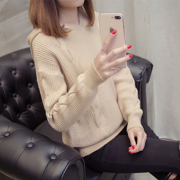 Μοντέρνο γυναικέιο πουλόβερ με κουκούλα  σε διάφορα χρώματα