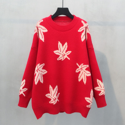 Pulover de iarnă de damă în roșu și alb