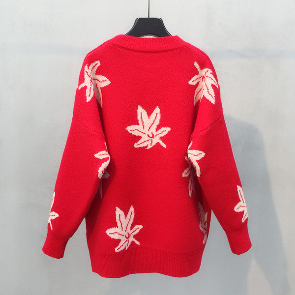 Pulover de iarnă de damă în roșu și alb