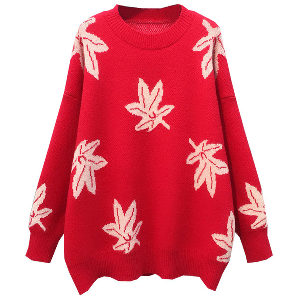 Pulover de iarnă de damă în roșu și alb