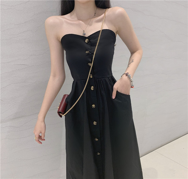 Rochie lunga de dama casual in doua culori cu nasturi