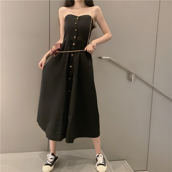 Rochie lunga de dama casual in doua culori cu nasturi