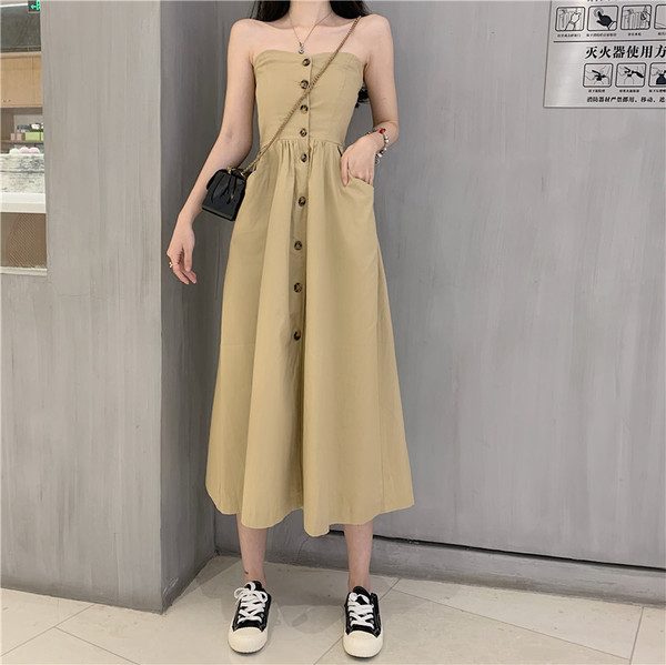 Rochie lunga de dama casual in doua culori cu nasturi